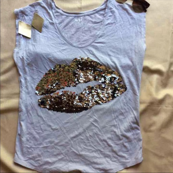 Express Tops - Express sequin lip sleeveless shirt